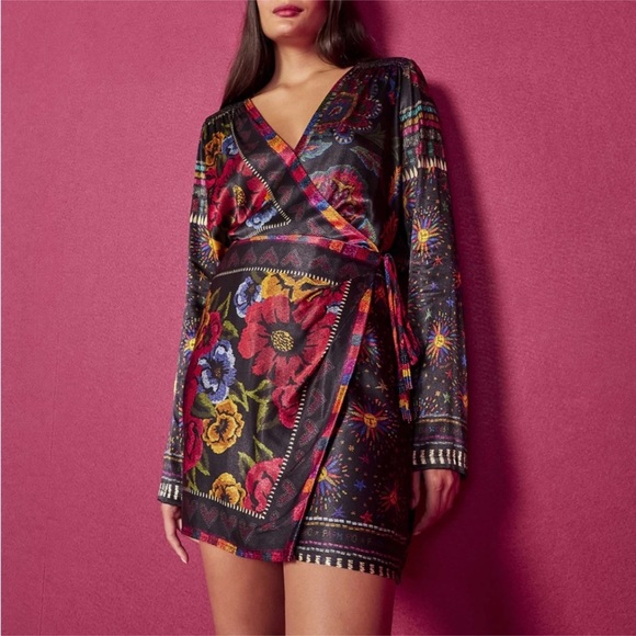 Farm Rio Black Mixed Scarves Mini Dress - Picture 1 of 13